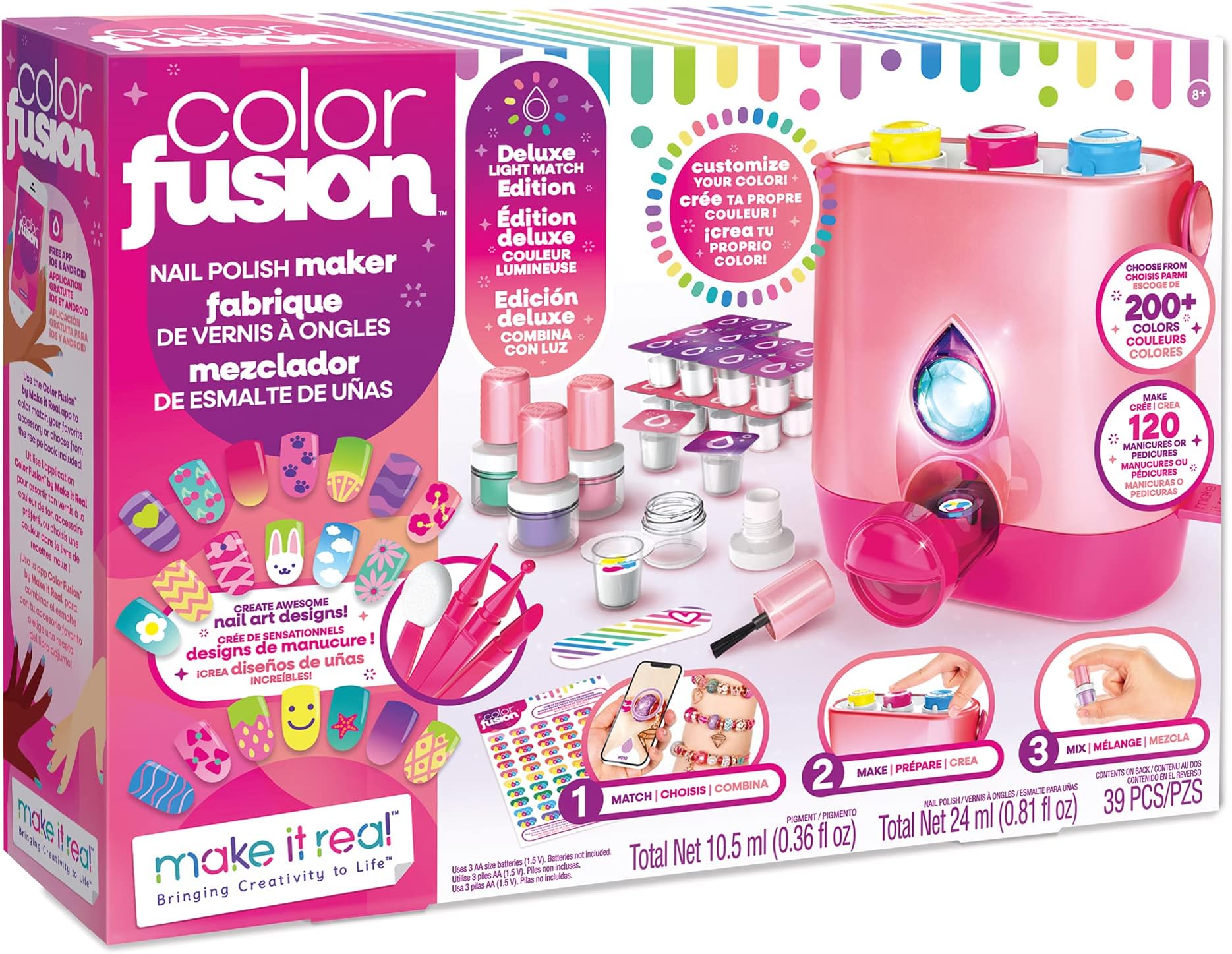 Make It Real - Color Fusion Nail Polish Maker Deluxe Light Match Edition - Custom Color Kit for Girls and Teens - Non-Toxic Manicure Set - Ages 8+