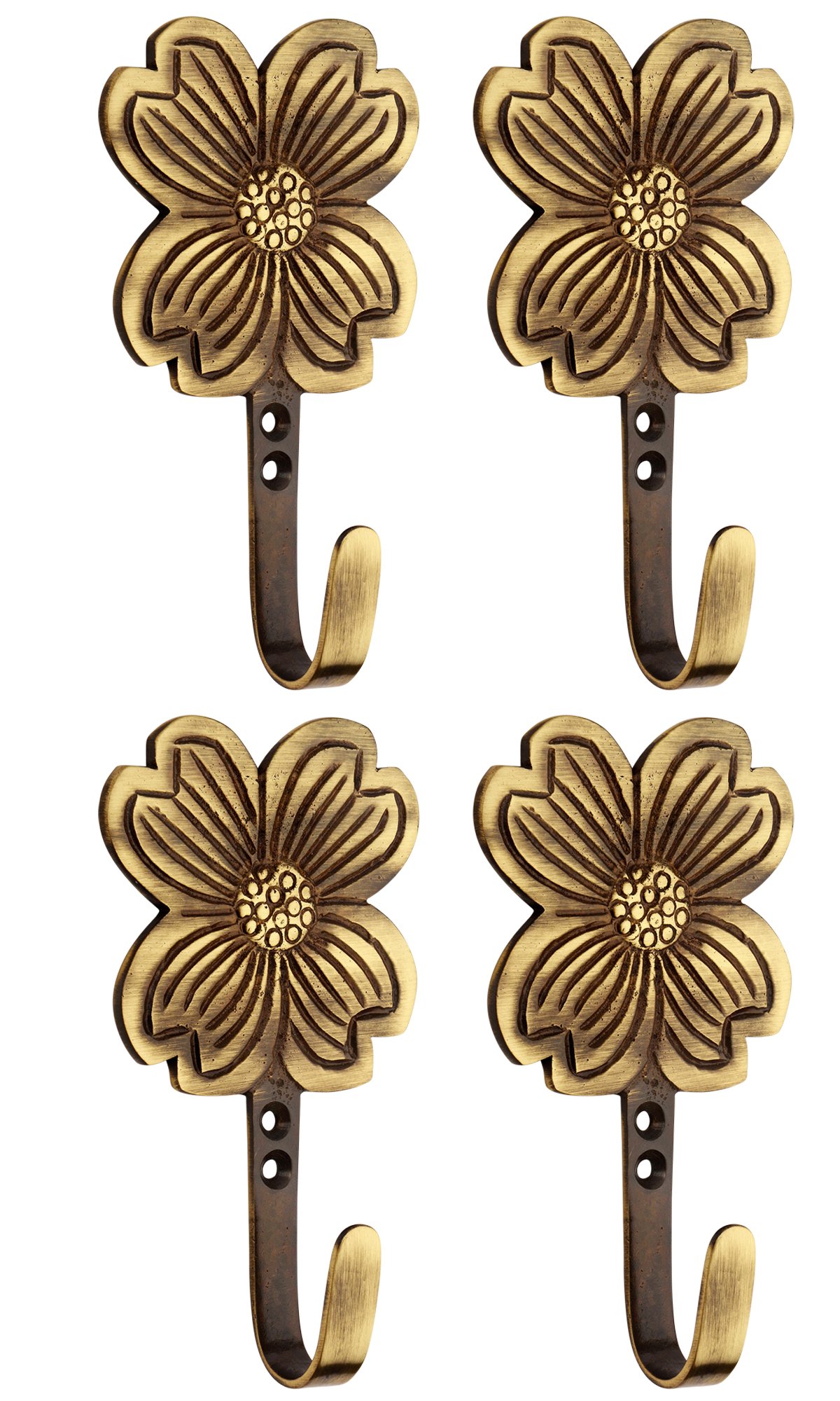 Antique Brass Flower Hooks - Set of 2 -7 Antique Brass Flower Hooks - Set of 2 -7