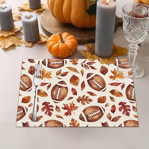 Miniatura 2 de Juego de 4 manteles individuales de otoño, calabazas de 12 x 18 pulgadas con hojas de arce resistentes al calor, decoraciones de mesa de otoño