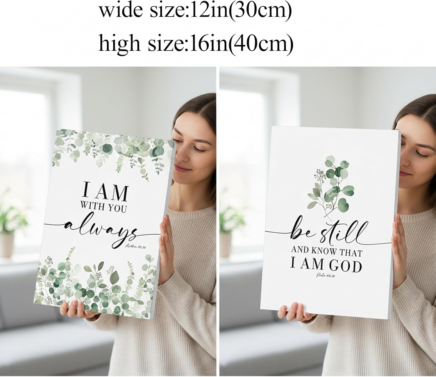 3pcs Bible Plants Canvas Wall Art Christian Botanical Poster Prints Eucalyptus Leaf Pictures Sage Green Inspirational Wall Decor for Living Room Bedroom Bathroom 12x16in Framed