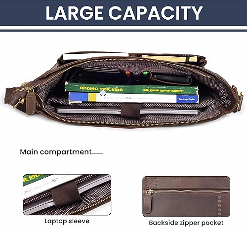 Miniatura 4 de LEATHER VILLAGE Bolso Mensajero de Cuero Vintage–Morral Hecho a Mano de 15.5" para Hombres y Mujeres– Bolso de Hombro para Oficina, Viajes y Uso