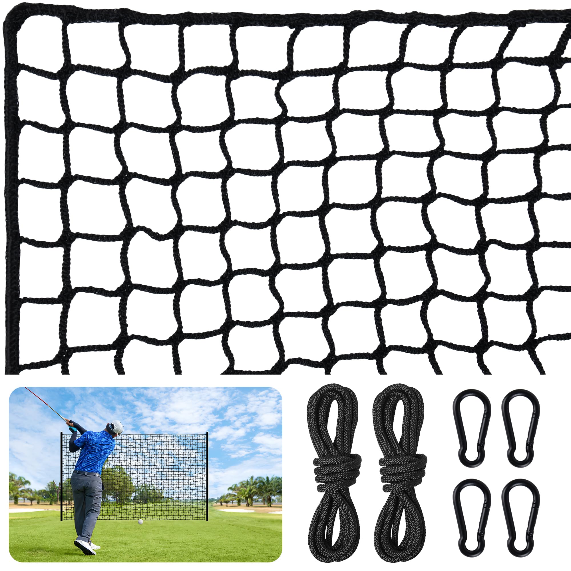 Visupor Golf Net,Golf Practice Net with Rope and Carabiners,Durable Nylon Golf Hitting Net,Weatherproof Golf Netting,Practice Barrier Nets for Golf, Baseball, Hockey, Soccer(10ft,15ft,20ft,25ft,30ft)