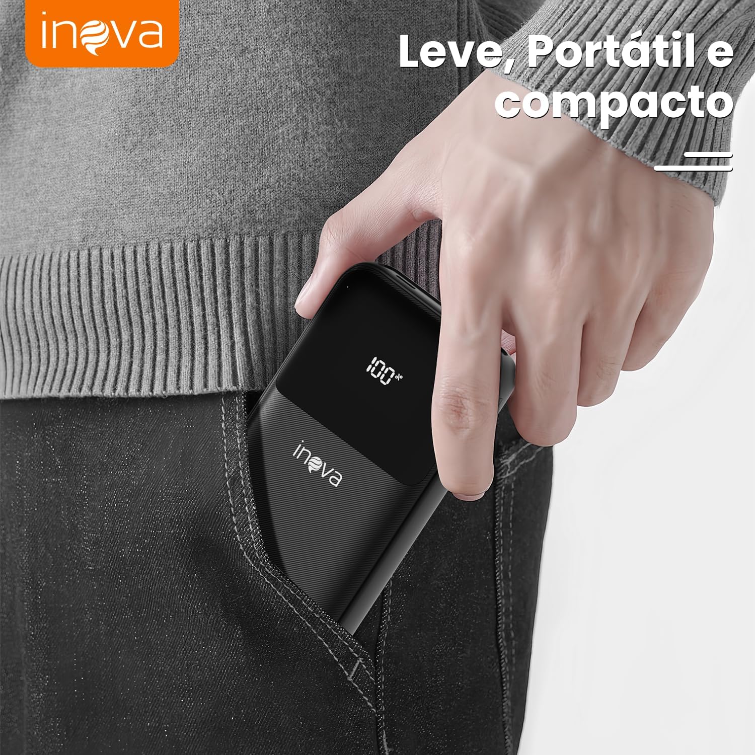 Power Bank 20000mAh, Carregadores Portáteis, Bateria de Carregamento Rápido com Cabo de Saída USB-C (22,5 W) e iOS (10 W) Integrado, Compatível com iPhone, Android, Samsung Etc (Preto)