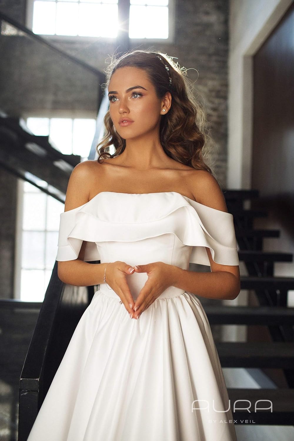 ウェディングドレス オフショル プリンセスライン 結婚式 水色