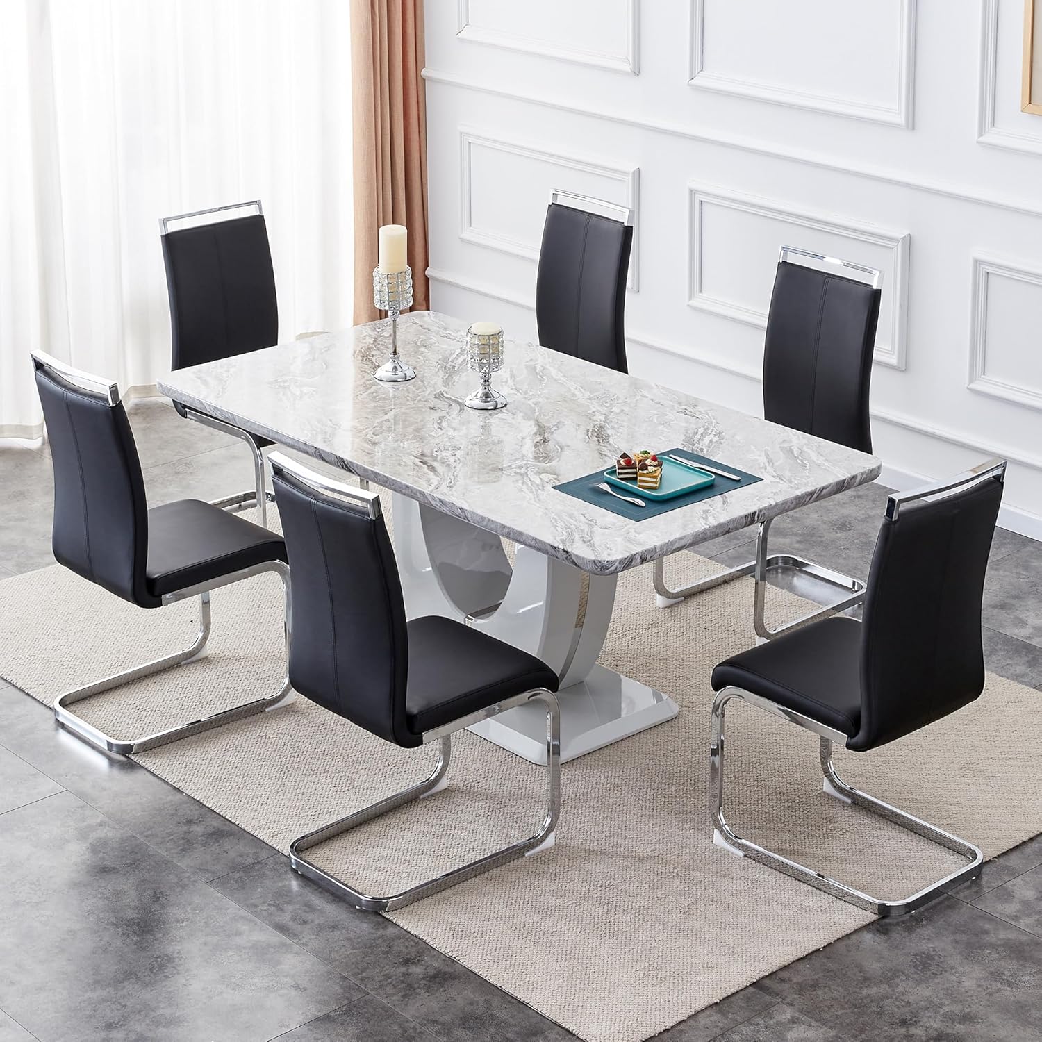 Pvillez 71" Dining Table Set for 6, Modern Kitchen Table