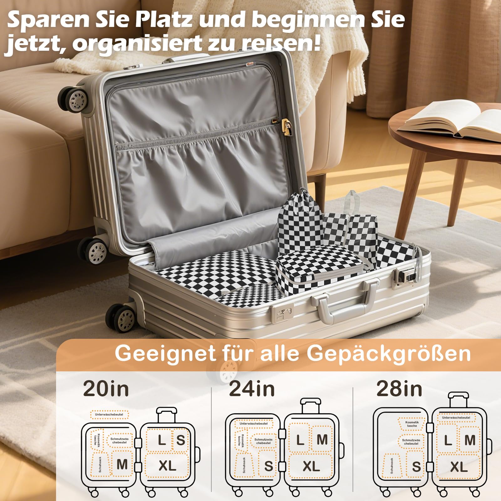 Packing Cubes Compression - Set di 8 sacchetti a compressione, impermeabili, a compressione, per zaino e valigia, organizer da viaggio