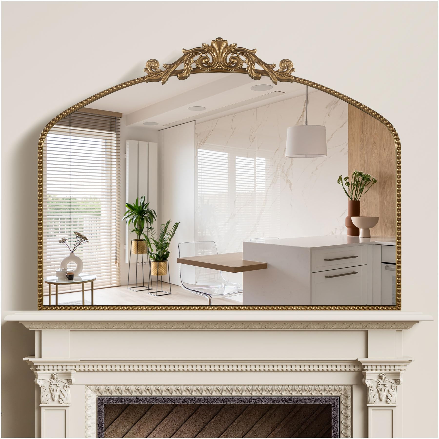 40x30 Gold Large Antique Mirror Vintage Baroque Mirror with Ornate Beaded Frame for Home Decor - Living Room