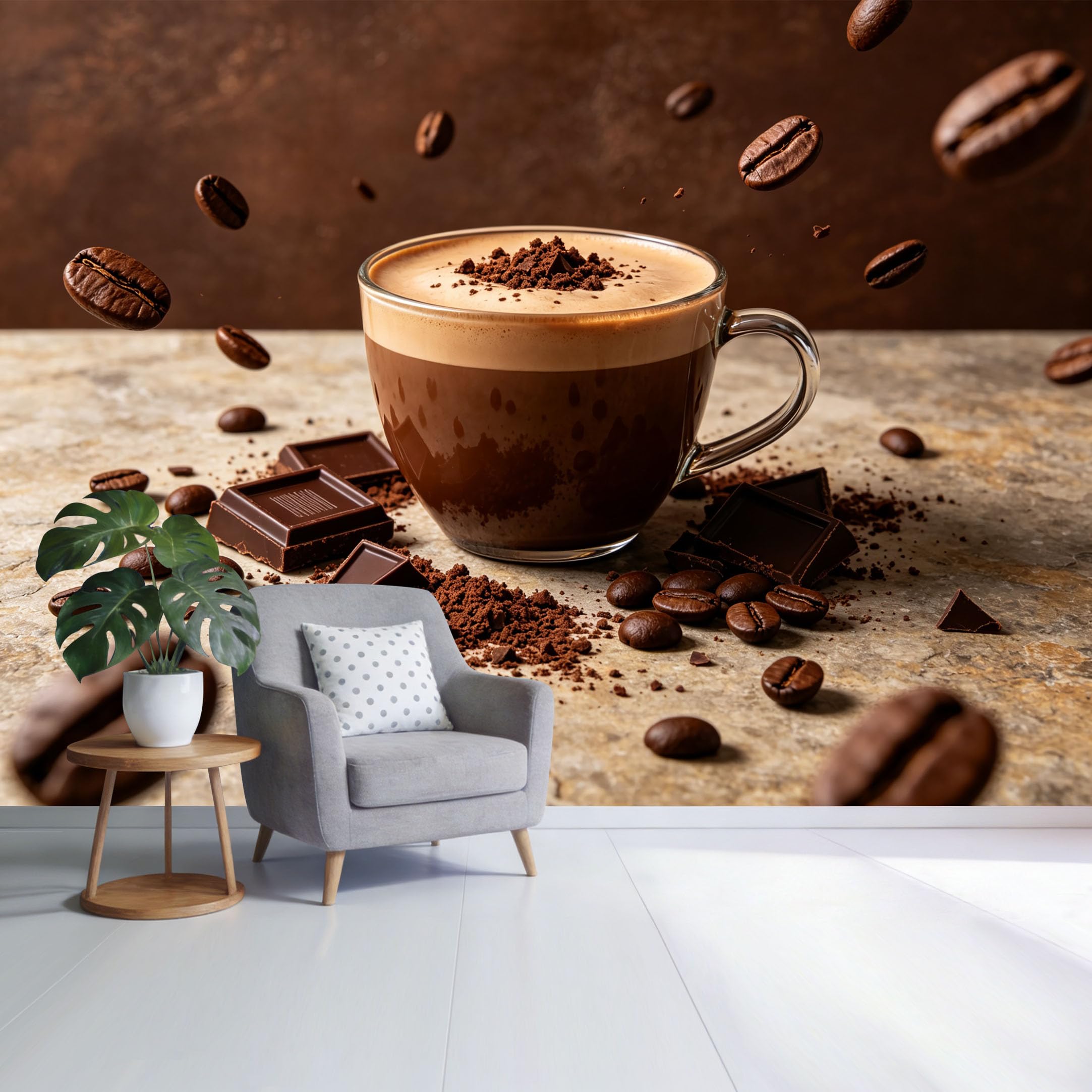 Custom Size Wall Mural Coffee Beans and Chocolate Splash Modern Beverage Concept SelfAdhesive Wall Fabric Removable Wallpaper for Home Office Decor