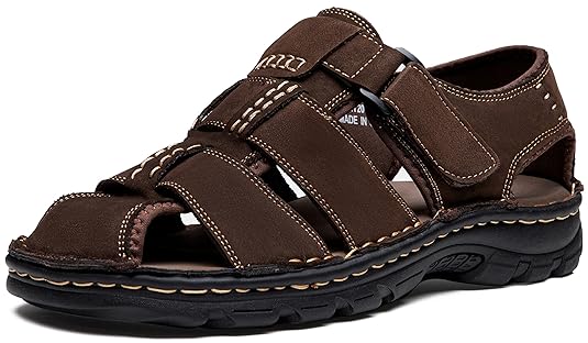 Jousen Men's Sandals Arch Support Casual Genuine Leather Summer Outdoor  Beach Fisherman Sandals for Men, Closed Toe Sandals-2012-dark Brown, 10 :  Amazon.in: Fashion