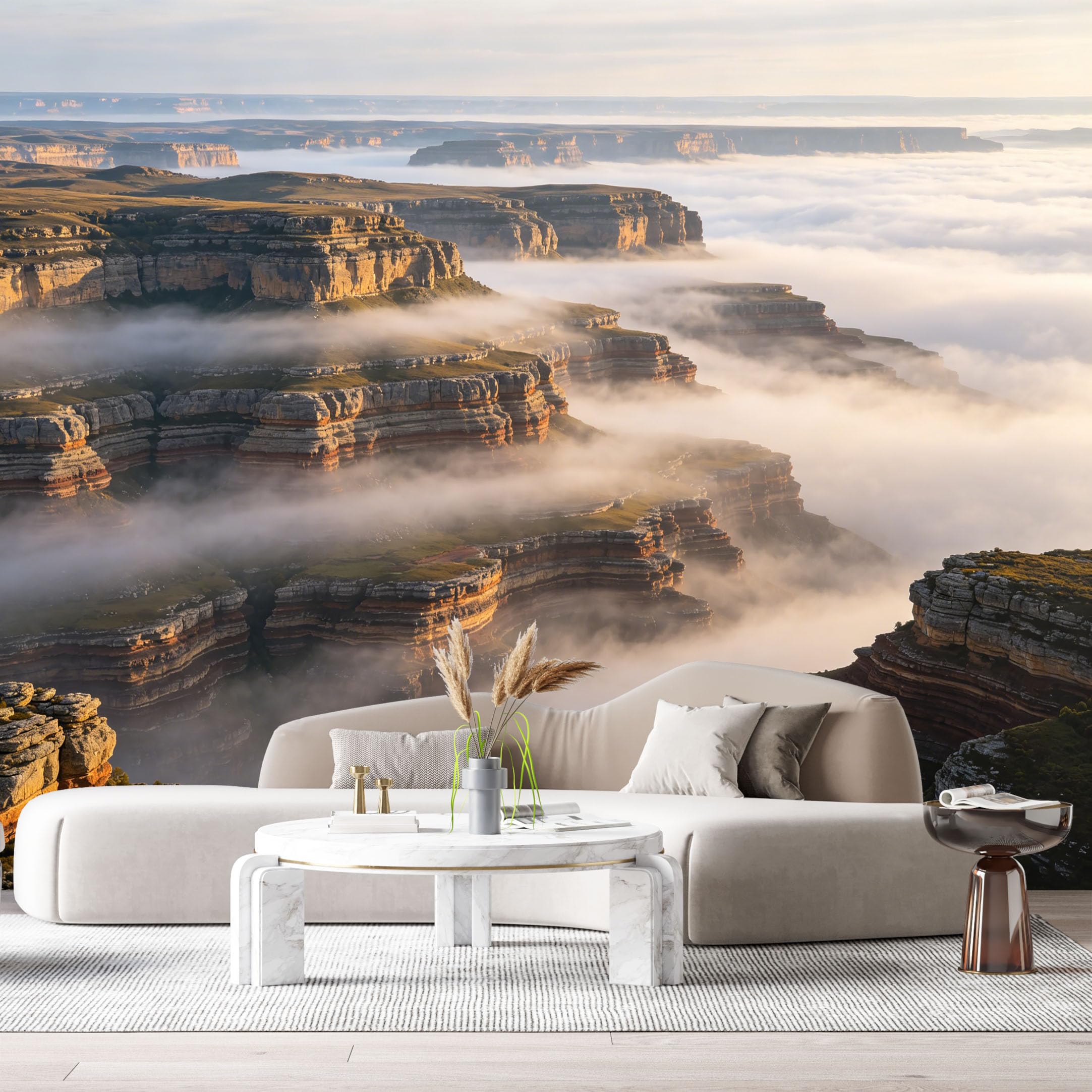 Custom Size Wall Murals Misty Canyon Landscape Mountain Cliffs Morning Fog SelfAdhesive Wall Fabric Removable Large Wallpaper for Photo Living Room
