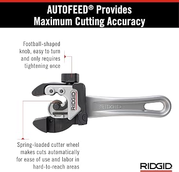 RIDGID 32573 Model 118 2-in-1 Close Quarters Tubing Cutter for 1/4 to 1-1/8 Copper, Brass, and Aluminum Tubing, Compact tubing cutter with AUTOFEED