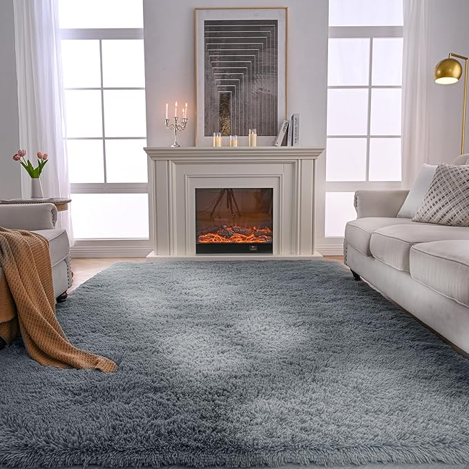 Tapete Fluffy para Dormitorio 5x7 Gris Suave y Peludo miniatura 5
