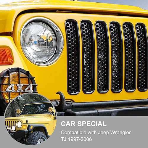 Miniatura 5 de JeCar para Jeep TJ Grill Inserts, Insertos de rejilla de malla para Jeep Wrangler TJ 1997-2006 (negro)