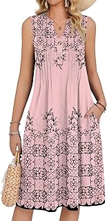 Women Summer Casual Dress 2026 Sleeveless Midi Tank Sundress with Pockets V Neck Buttons Pleated A Line Tshirt Dress