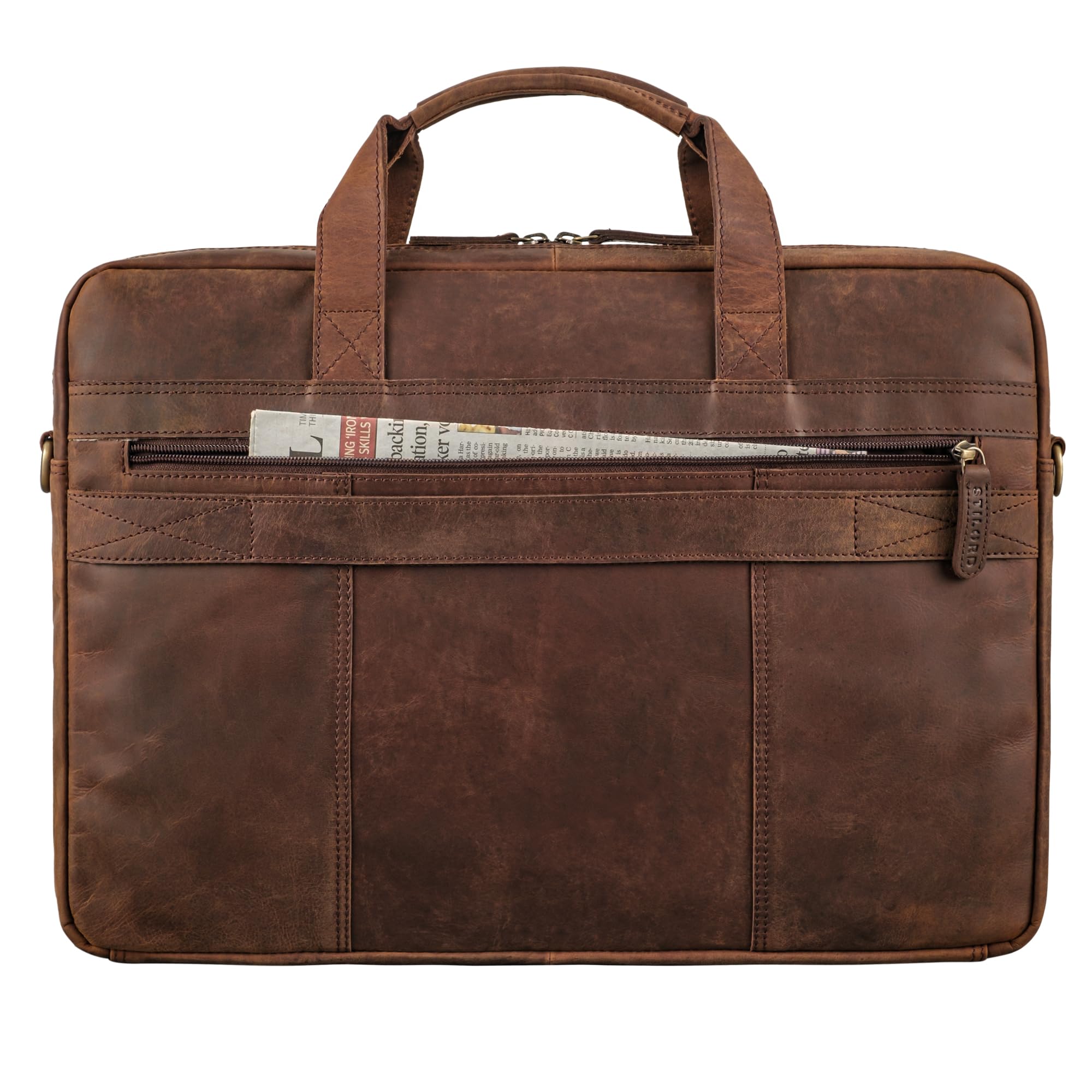 STILORD 'Cyrus' Vintage Laptoptasche 17 Zoll Leder Herren Groß Business-Tasche Echtleder Umhängetasche für Laptop 17,3 Zoll Arbeit Business Reise