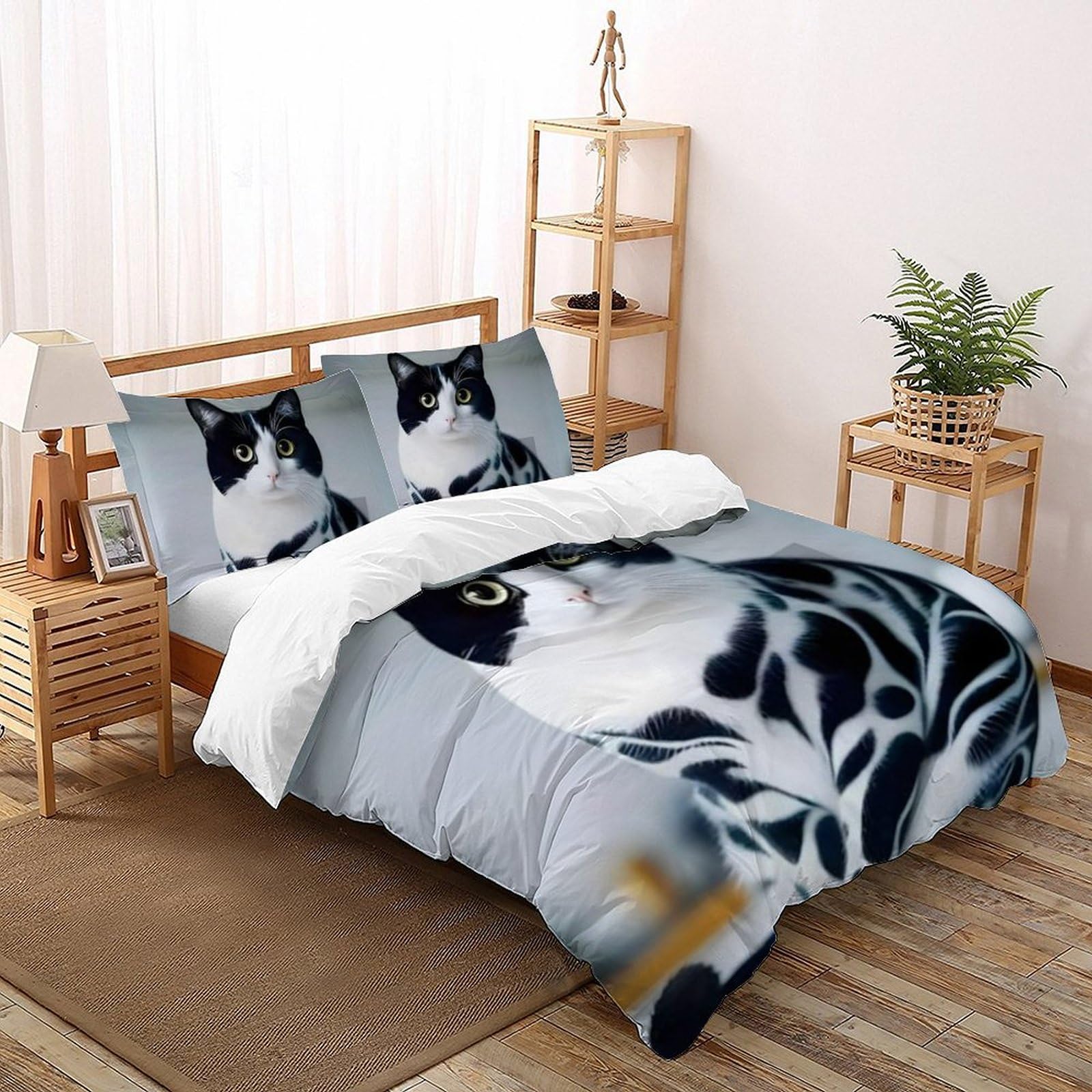 Housse de couette chaton 200x200cm facile à laver pour lit fille double en microfibre douce