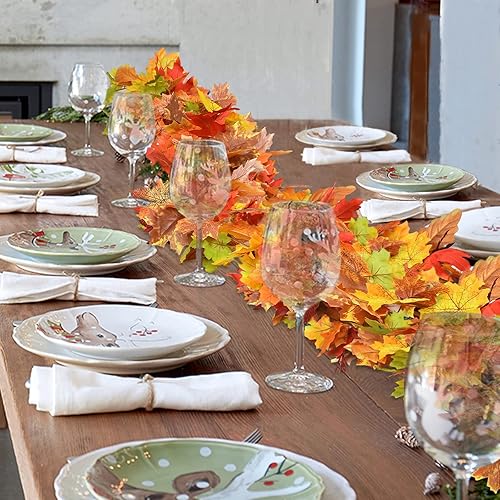 Miniatura 8 de Paquete de 3 guirnaldas de hojas de otoño para el hogar, decoración de Acción de Gracias, para interiores y exteriores, 5.8 piespieza, guirnalda de