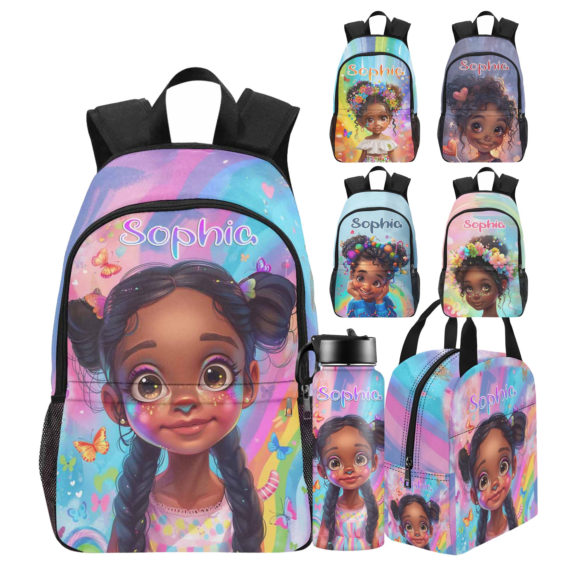 Jaydouble Back to School Personalized Backpack for Girls Backpack Lunch Box Set Customize Casual Unisex SchoolBag with Name (Design 10)