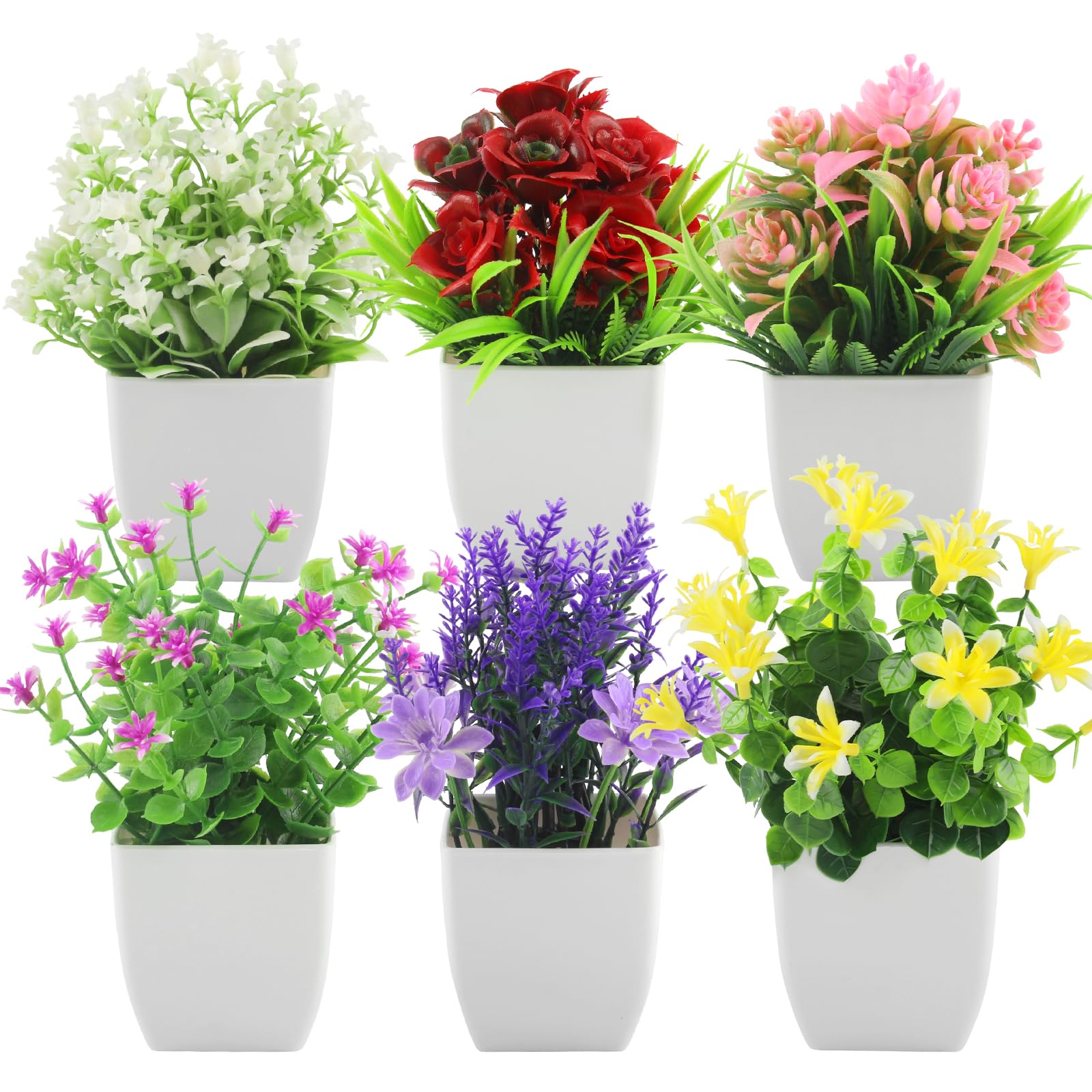 Amazon.de: RobLuX 6 Stck Knstliche Pflanzen Wie Echt Kunstblumen Im Topf  Kreativ Kunstpflanzen Klein 6 Farben Deko Pflanzen Ornamente Fake Blumen  fr Zuhause Bro Cafe Balkon Garten Innen Auen Deko