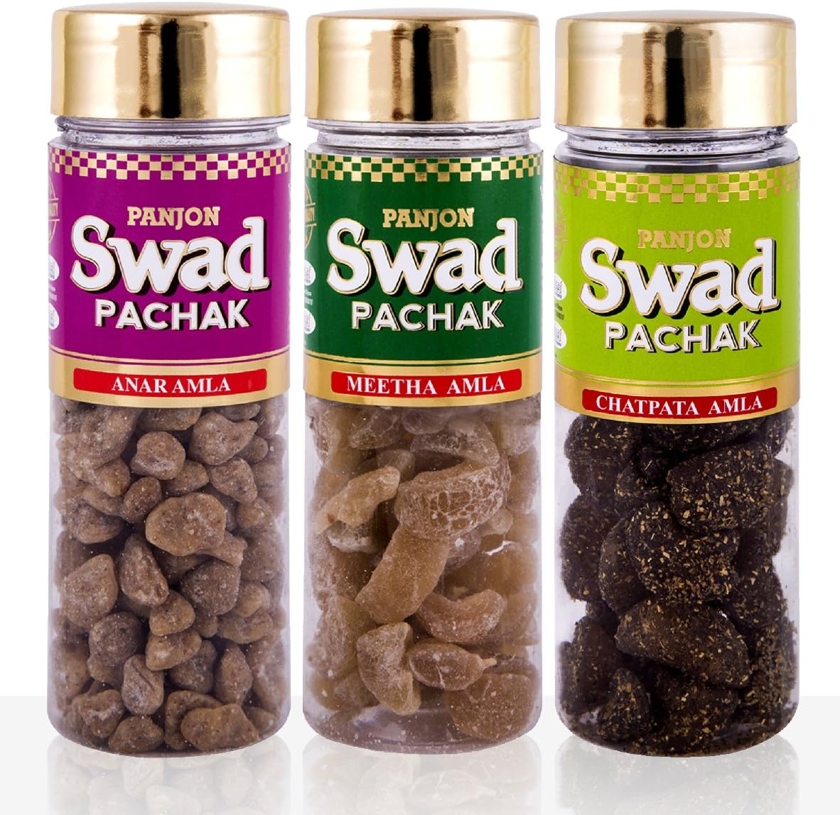 Sponsored Ad - Panjon Swad Meetha Amla, Chatpata Amla & Anar Amla Mukhwas (100% Natural Mouth Fresheners) 3 Bottles, 350g