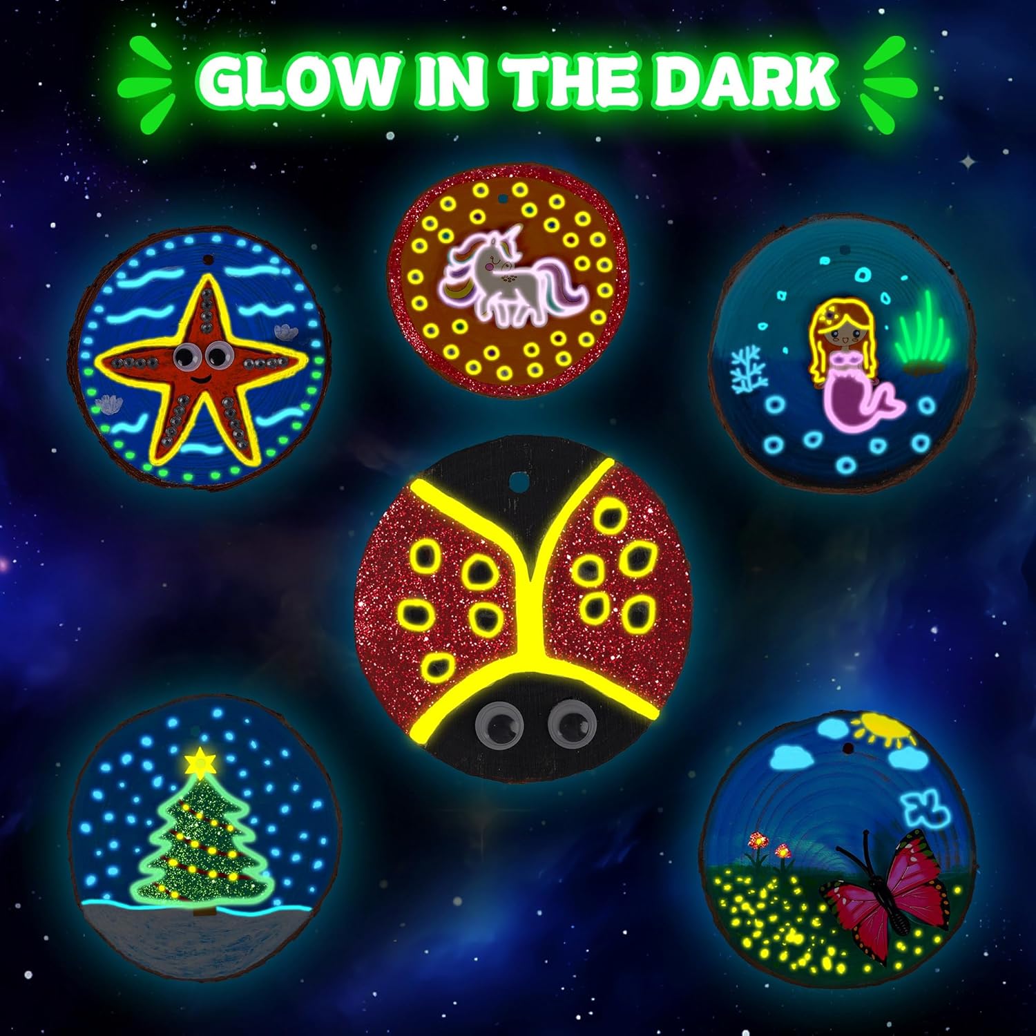 Kids Wooden Painting Kit, Glow in The Dark Paint Kit, Arts and Crafts Birthday Party Gifts for Kids Ages 8-12, Creative Art & Craft Activity Kits Toys for Boys Girls 6 7 8 9 10 12 Year Old