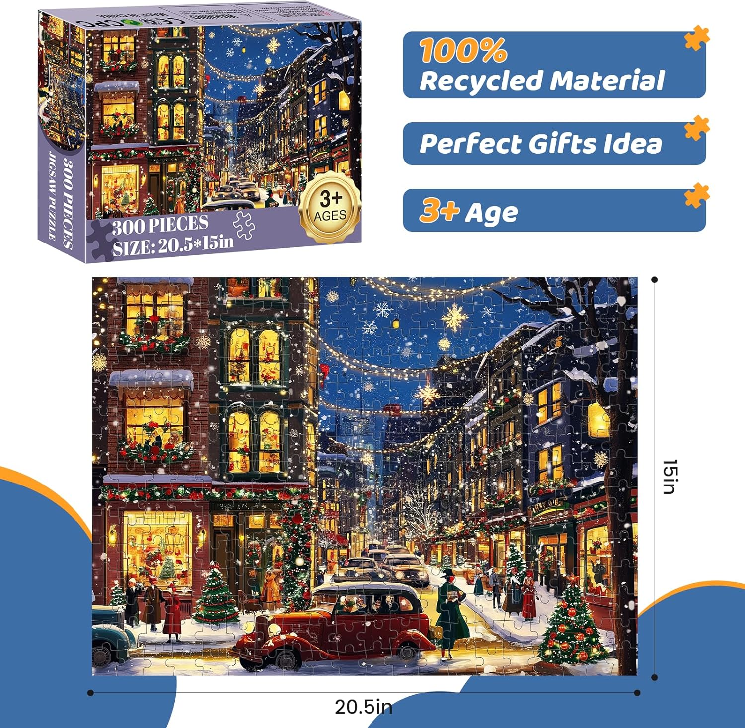 300 Piece Puzzle for Adults-Christmas Night Puzzle| Recycled Cardboard Jigsaw Puzzles 300 Pieces | Challenging Family Activity Great Gift Idea for Family Friends | Difficult Puzzles Size