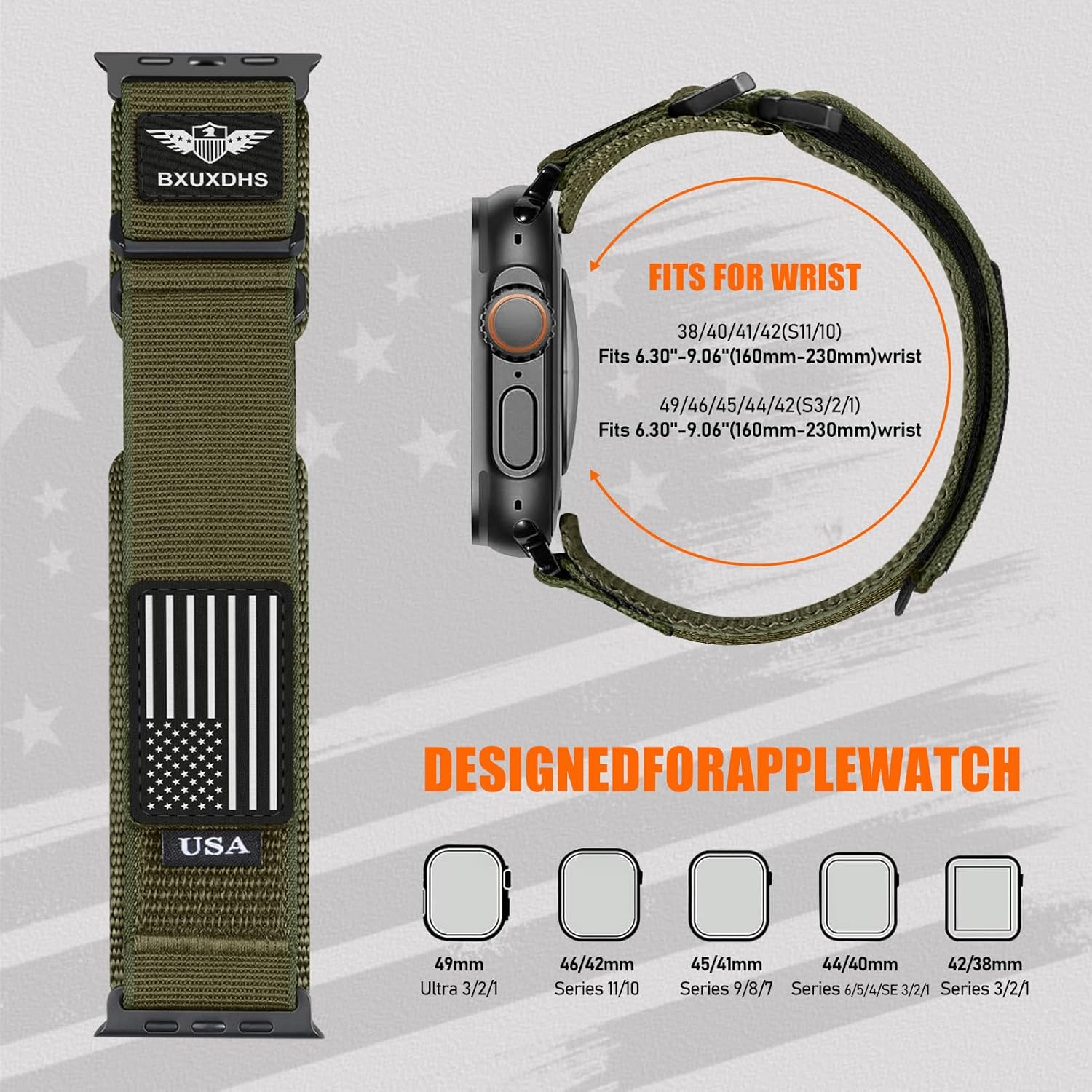 Rugged Trail Loop Bands for Apple Watch Ultra/3/2 Band 49mm 46mm 45mm 44mm 42mm Men,Stars-Stripes Flag Woven Nylon Sport Strap Soft Fabric Wristband for iWatch Series 11 10 9 8 7 6 5 4 3 SE 3/2nd 49 - Image 7