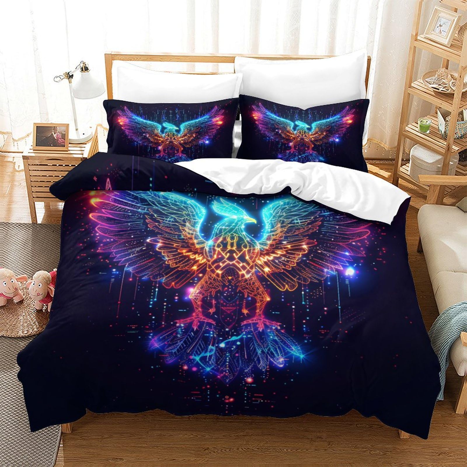 Stampato in 3D uccello Copertina Stampata Microfibra Disegnata Biancheria Da Letto Cura Facile Con 2 Federe,Double（200x200cm）, Per Ragazzi Adulti