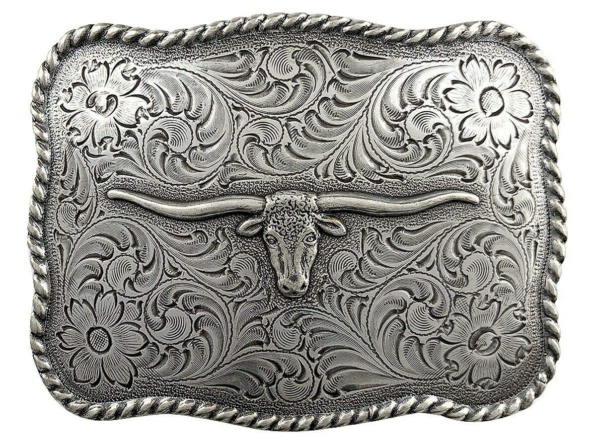 Cool Belt Buckle Longhorn Steer Trophy Sterling Silver Plated Western Extends The Lifetime Of Your Leather Belt