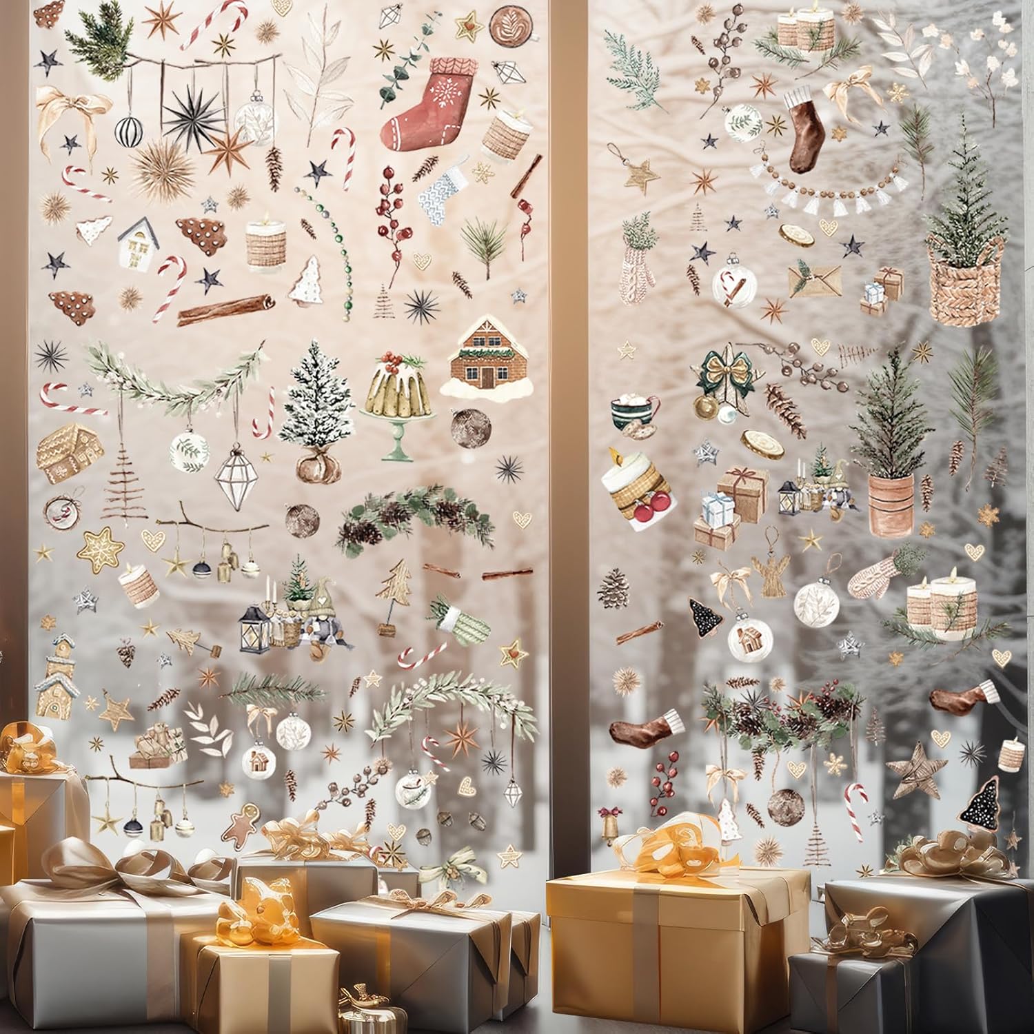 Fullhawl 264 Pcs Christmas Window Clings 9 Sheets Neutral