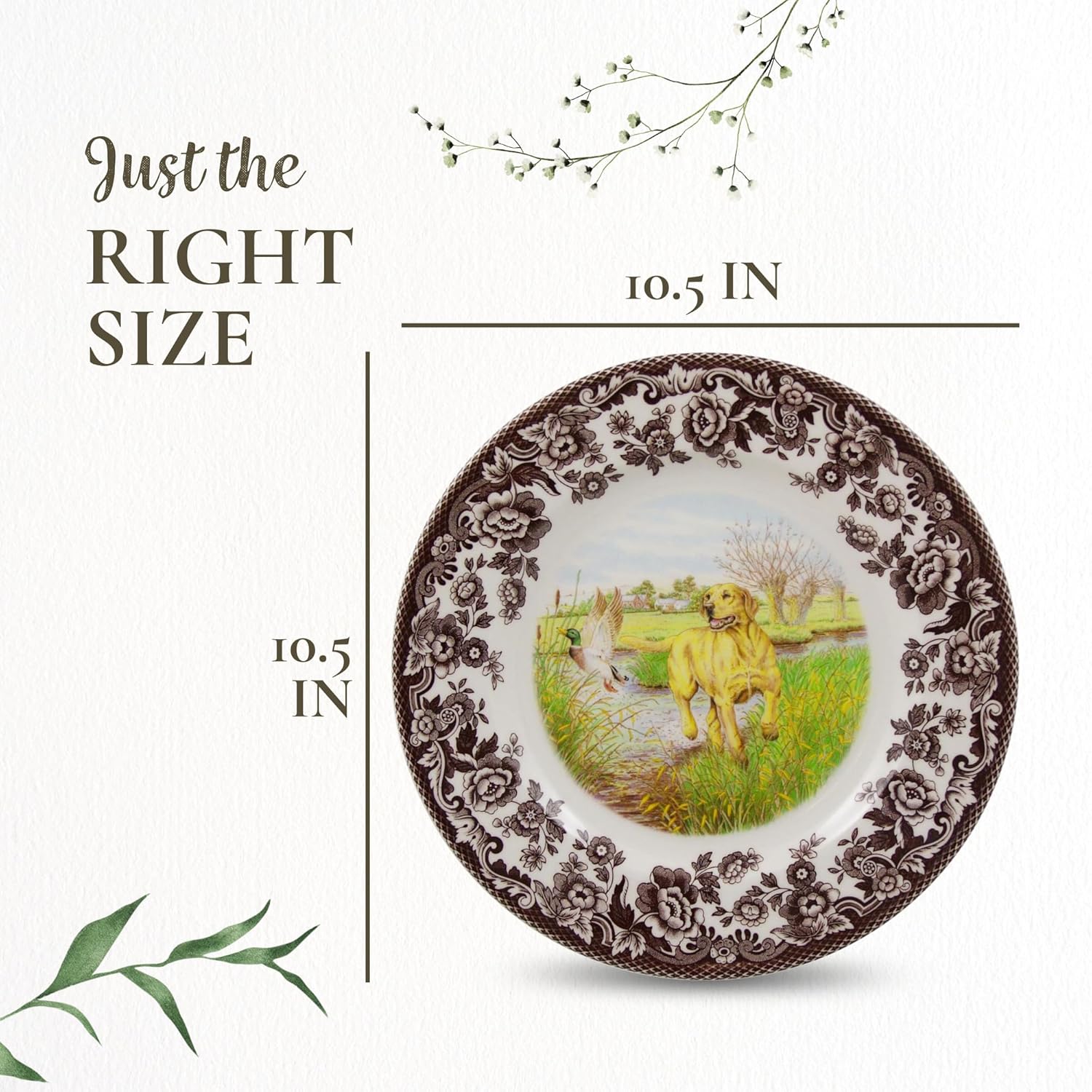 Spode Woodland Hunting Dogs Yellow Labrador Retriever Dinner Plate, 10.5 inch