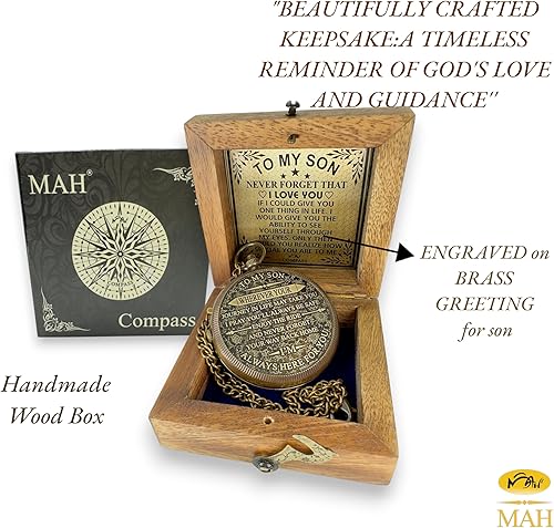 Miniatura 9 de Brass Compass Gift  to My Son Never Forget That I Love You, Sentimental Keepsake Gift from Mom Dad & Grandparents for Graduation, Baptism,