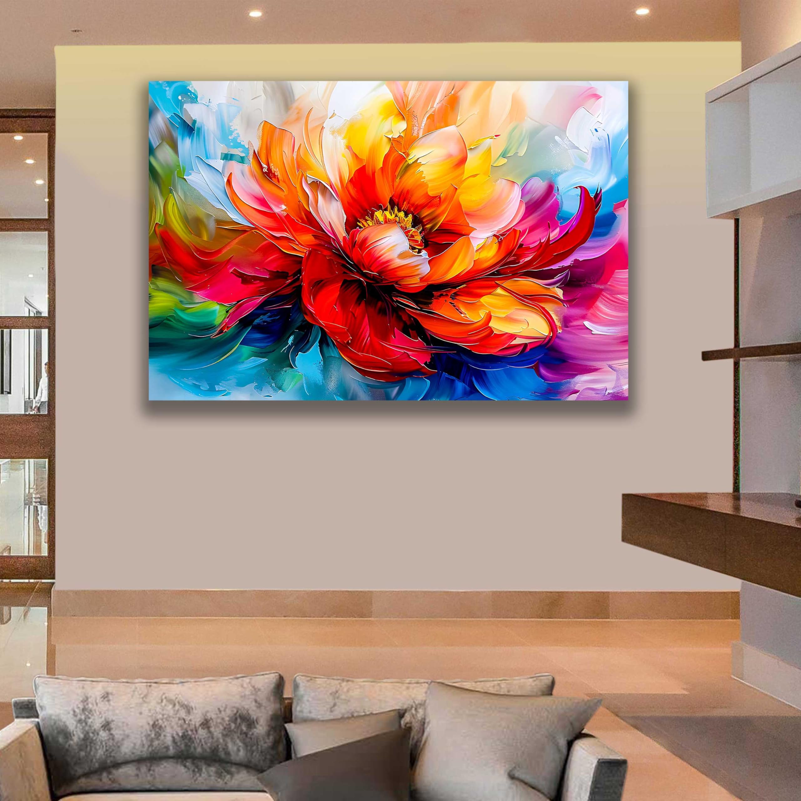 Kunstbruder 80x120 cm Abstrakt Blumen Entfaltung – Farbdynamik Rot Orange Pink, Abstract Bloom, Leinwandbild, Kunstdruck, Premium Wandkunst