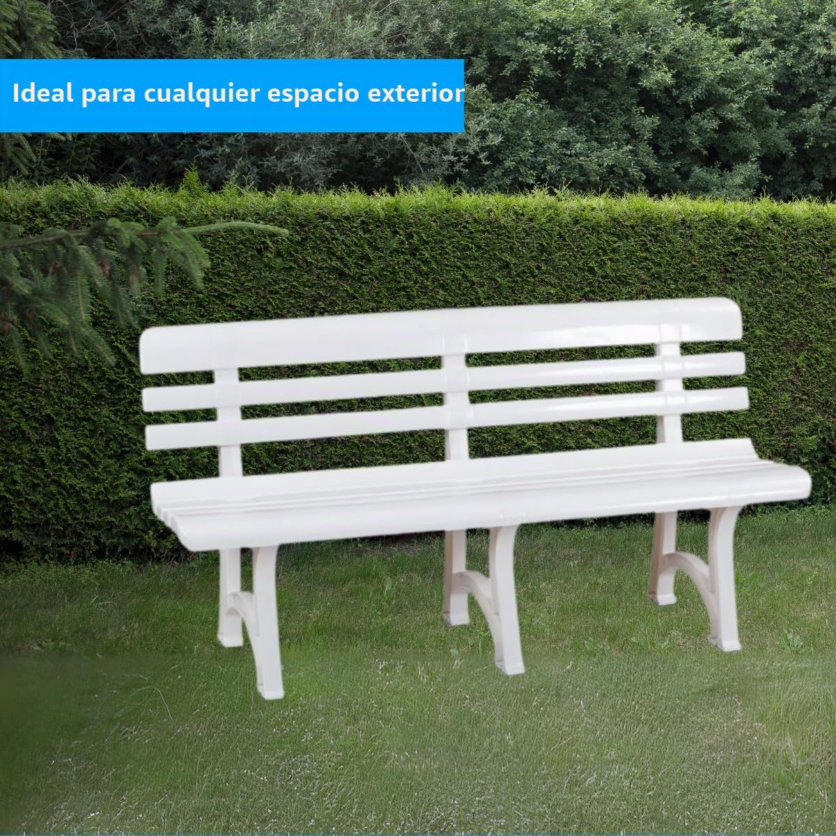 Tomaino - Banco de jardín de plástico resistente de 4 plazas para exteriores, para balcón, terraza, color blanco