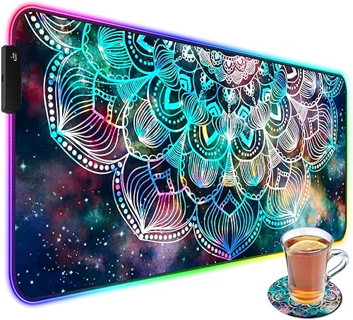 Miniatura 30 de Alfombrilla de mouse para juegos RGB personalizada y posavasos para café, base de goma antideslizante LED grande y brillante, alfombrilla de mouse