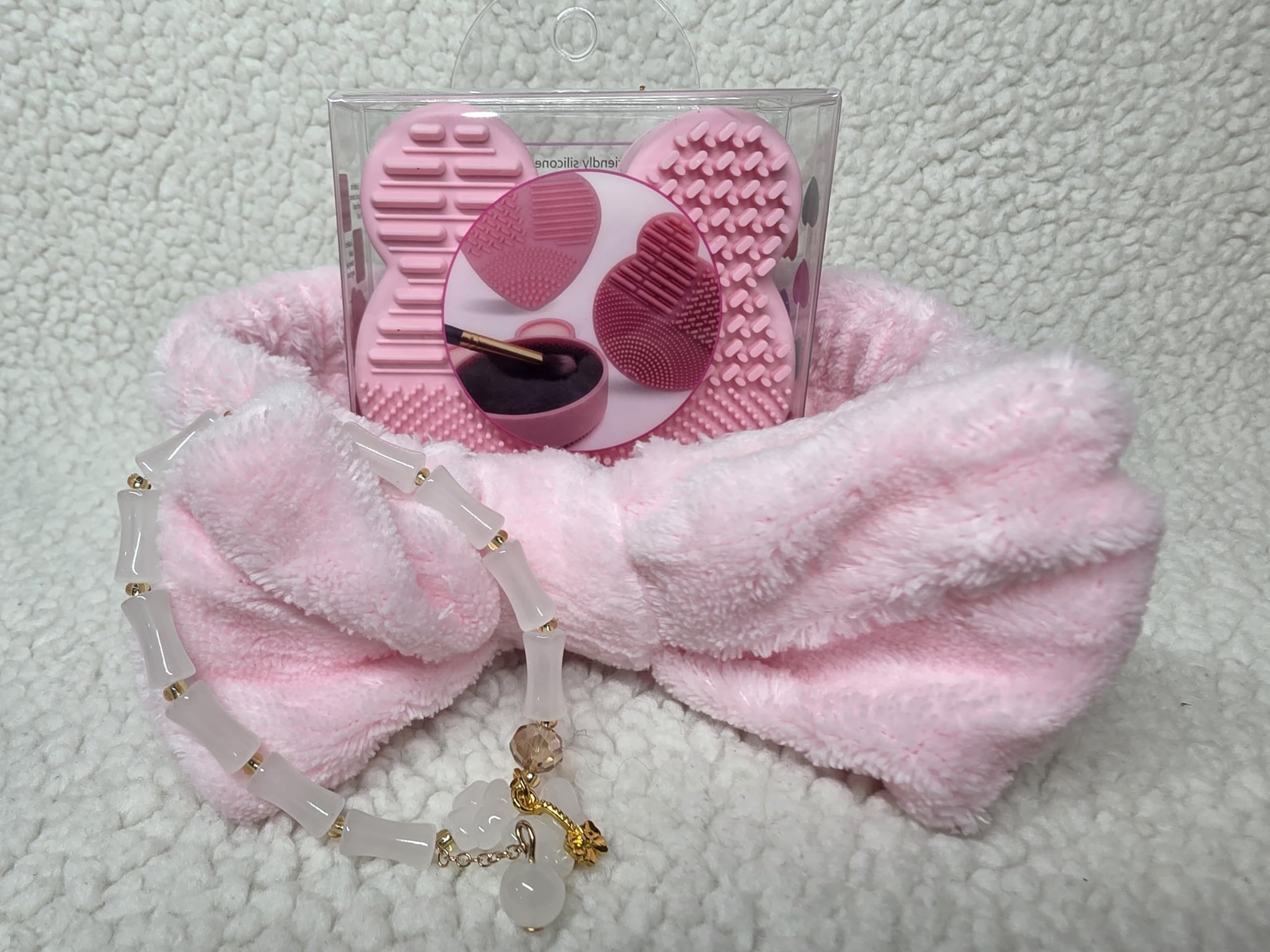 Valentines Day Beauty Gift Set for Women Includes 2 Butterfly Sponges Silicone Brush Cleaning Pad Pink Spa Headband