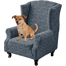 YEMYHOM 1 Piece Stretch Wingback Chair Cover Wing Chair Cover Armchair Slipcover Thickened Slipcover Non-Slip Furniture Protector with Foam Rods for Living Room Bedroom Dark Gray