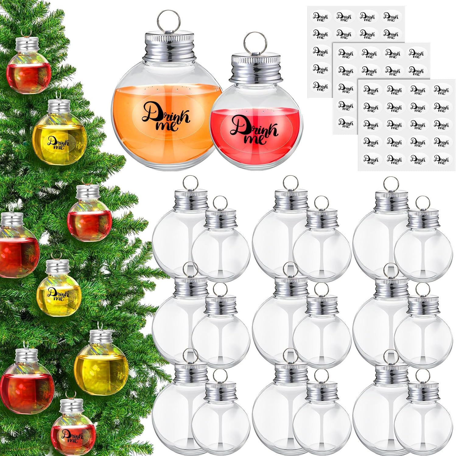 Patelai 30 Pcs Christmas Clear Plastic Fillable Ornaments for Tree Christmas Drink Balls Plastic DIY Hanging Pendant Ball for Crafts Home Wedding Party Decor (50 ml)