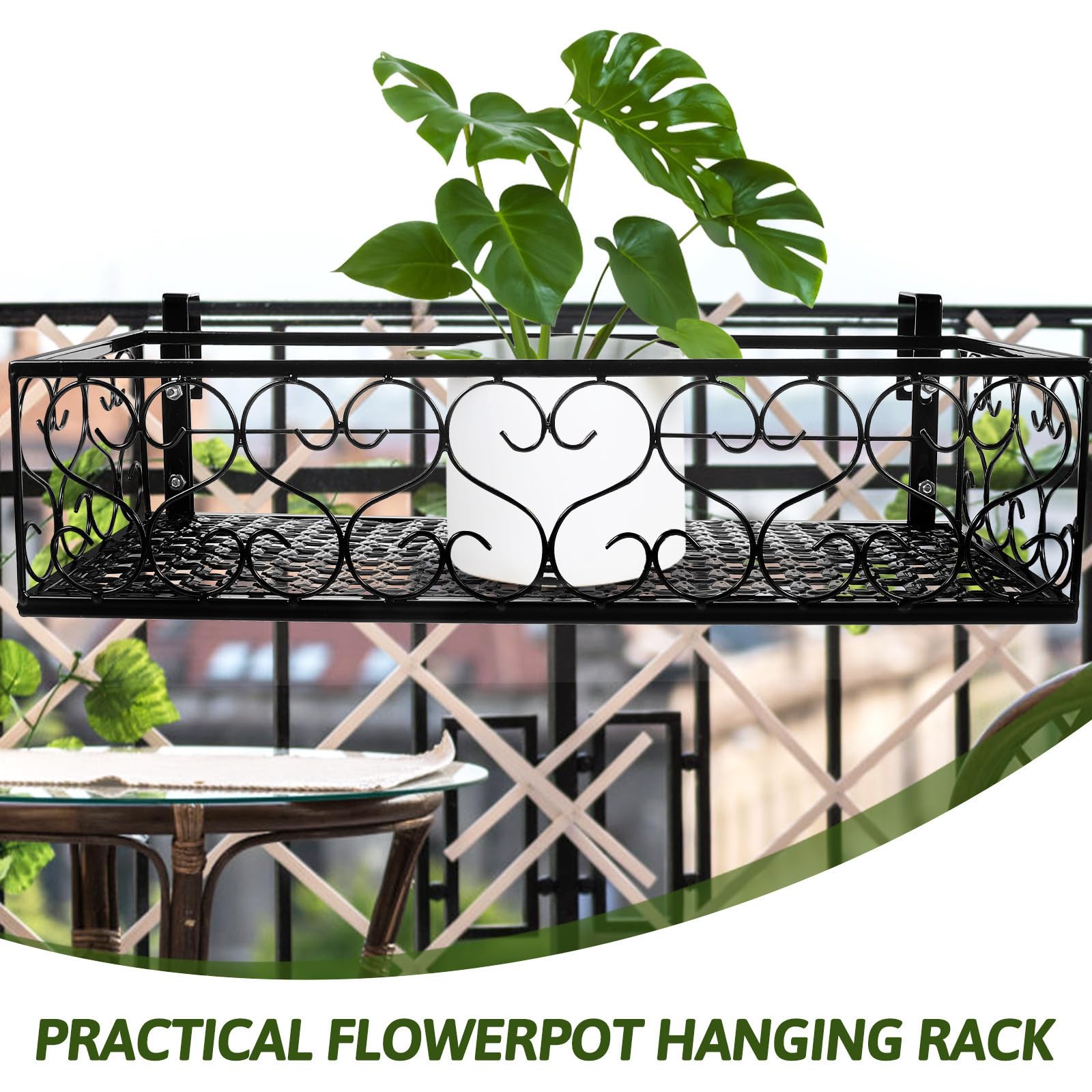 Portavaso per Fiori in Metallo Nero da Ringhiera, Design Sospeso, Uso a Lungo Termine, per Davanzali e Muri Esterni