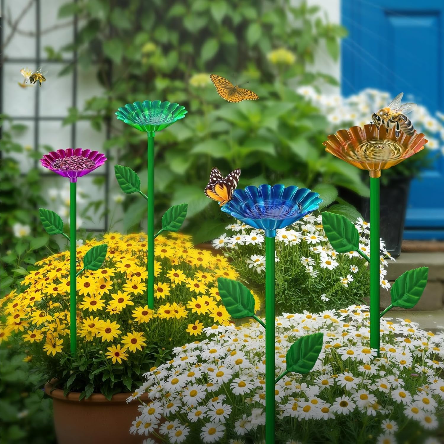 4 abbeveratoio per api da giardino, coppe per api, abbeveratoio in ferro, stazione d'acqua per api, stazioni di abbeveraggio, abbeveratoio a forma di fiore per balcone e giardino