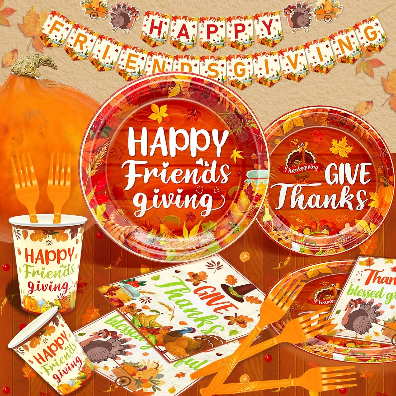 189Pcs Friendsgiving Party Decorations Friendsgiving Plates and Napkins Friendsgiving Tablecloth Friends Giving Party Decorations Friendsgiving Cups Friendsgiving Decorations