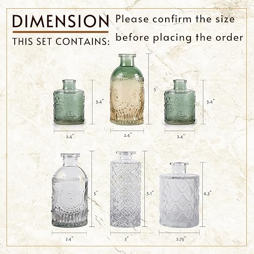 Miniatura 4 de Juego de 3 jarrones de cristal, mini botellas de vidrio degradadas y en relieve para decoración del hogar, 3.3 pies a 5.2 pies de alto