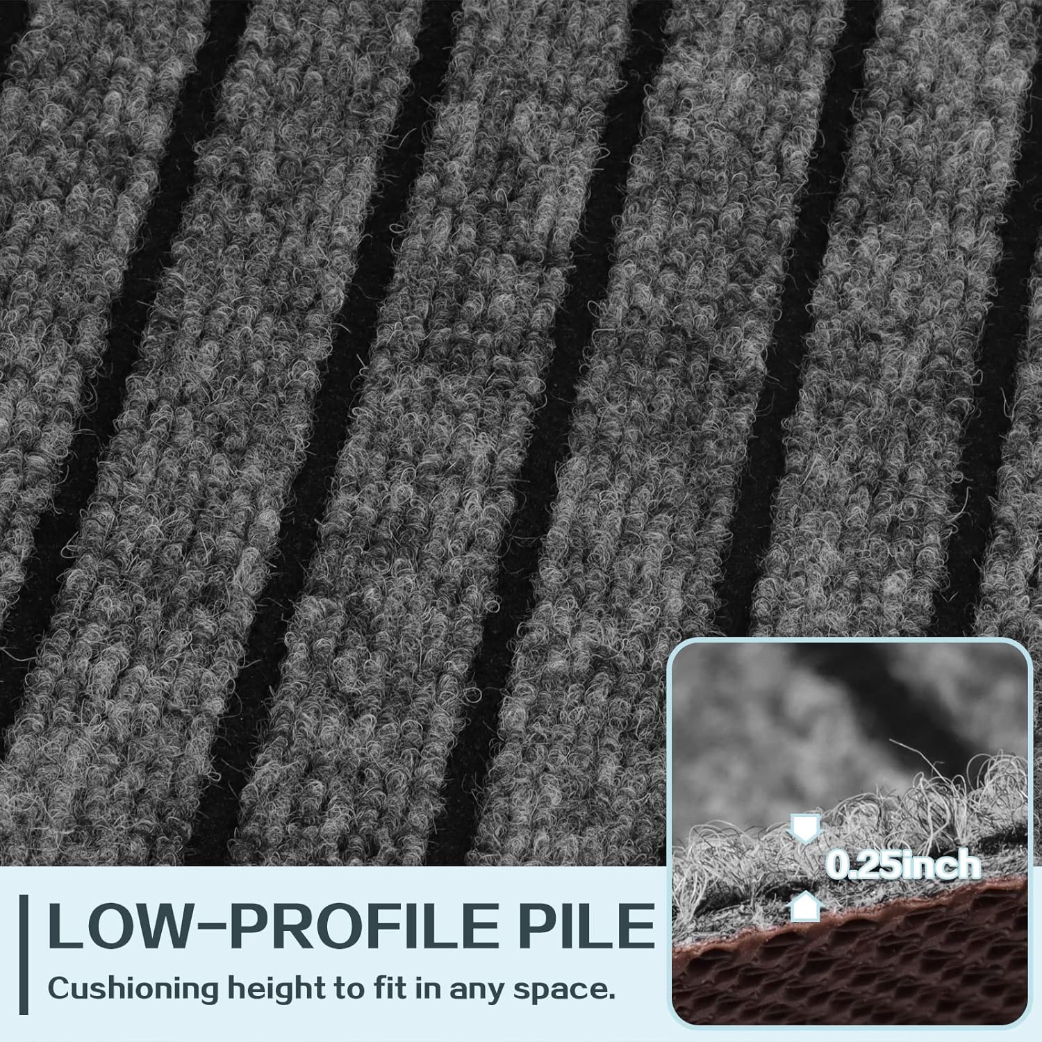 Heyroll Custom Size Hallway Runner Rug, Backed Non-Slip Waterproof Runner Rugs, Washable Outdoor Indoor Carpet Runner Rug for Floor, Entryway, Kitchen, Laundry, Balcony, Garage 2' x 6', Stripe Gray - Image 2