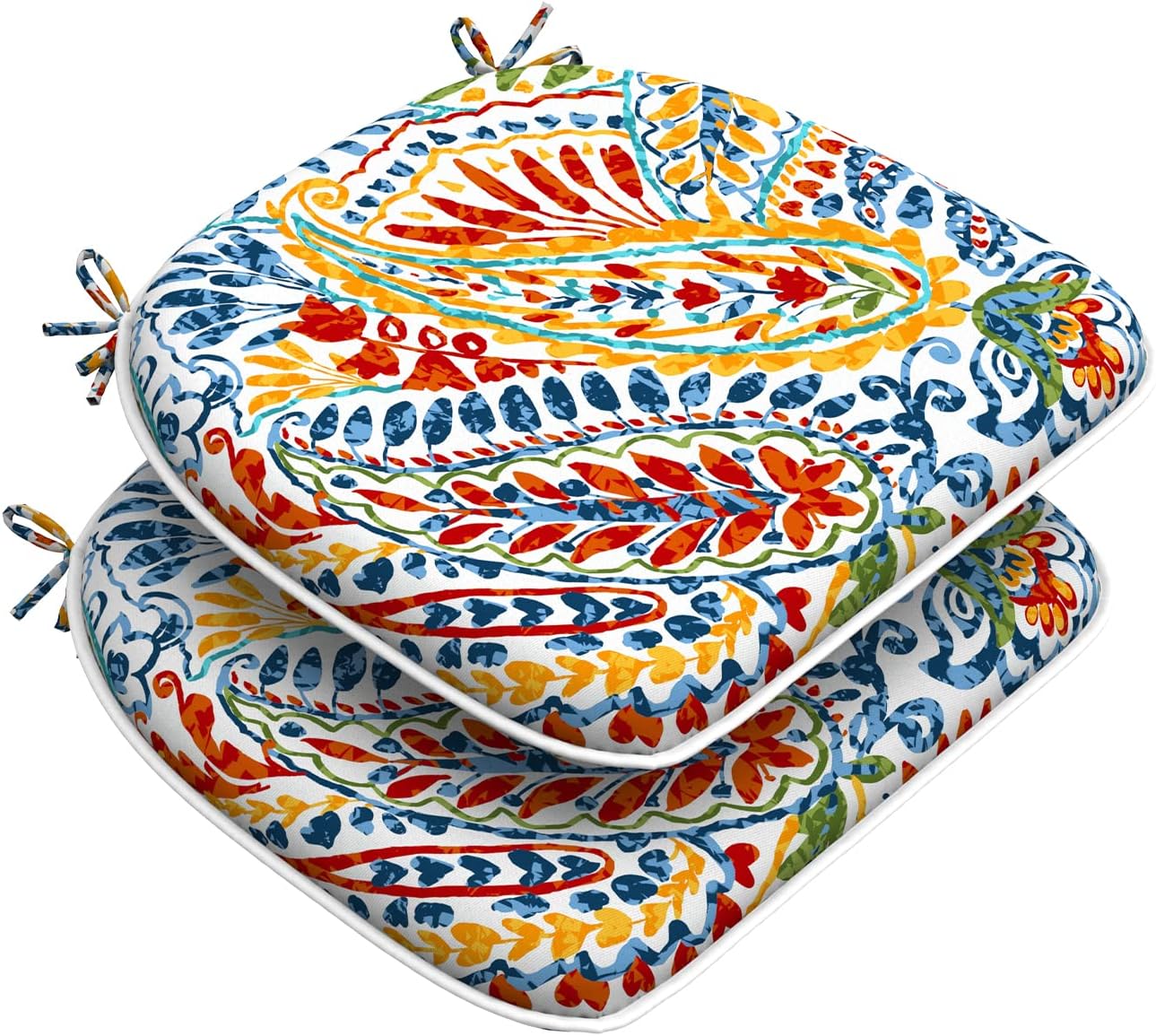 DYTXIII Set of 2 Outdoor Chair Cushions with Ties,Water Repellent Patio Chair Pads 17"x 16" for Outdoor Furniture,Round Corner Seat Cushions for Garden Yard Kitchen Paisley Multi
