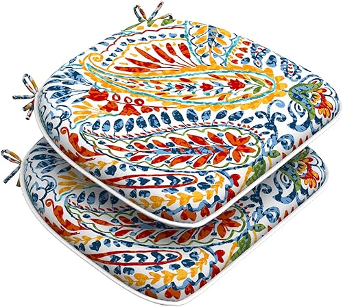 Juego de 2 cojines para sillas de exterior con lazos, almohadillas repelentes al agua para sillas de patio de 17 x 16 pulgadas para muebles de