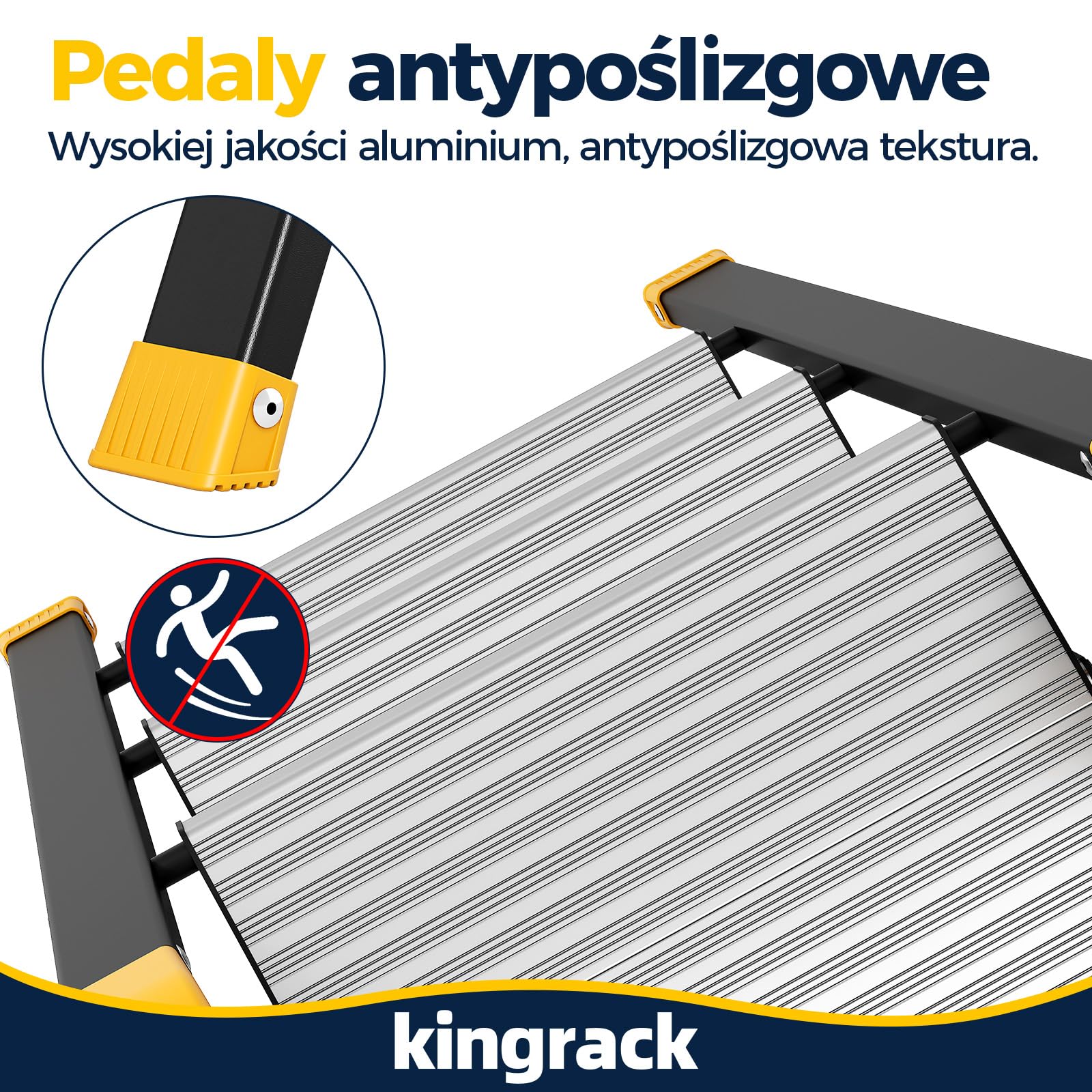 KINGRACK Drabina schodkowa, 3-stopniowa, składana, do gospodarstwa domowego, obciążenie do 150 kg, czarna