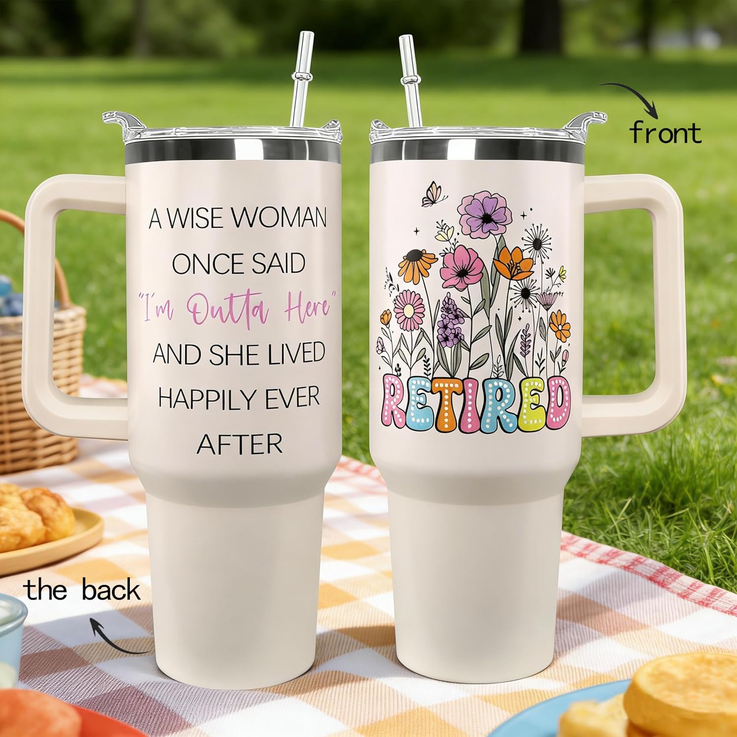 Ceovfoi 40 Oz Retired Tumbler With Handle, Lid & Straw - Insulated Travel Mug for Retirees, Retirement Gifts for Men Women - Image 6