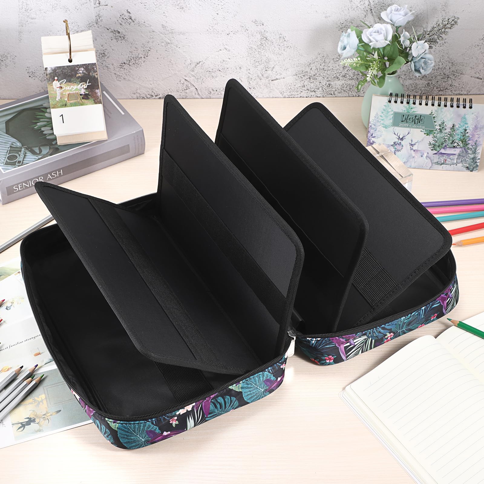 SUMTREE 300 Federmäppchen für Bleistifte/Stifte/Filzstifte für Schule und Büro, mit großem Fassungsvermögen, dunkelgrün, 33.5 cm x 11 cm x 23.5 cm, Federmäppchen