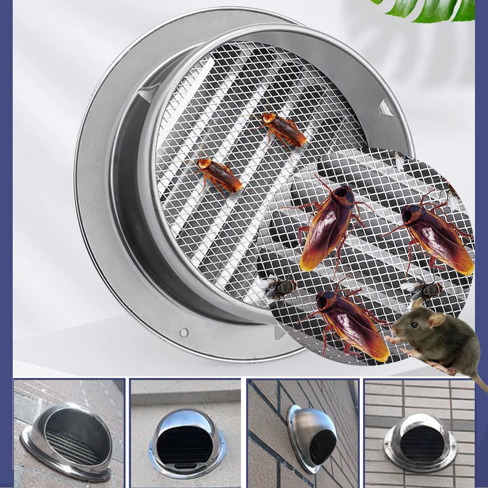 Grille D'Aération avec/Maille, Couvercle De Ventilation Sortie D'évacuation Grille D'Aération Ronde Grille Ventilation Hotte, Résistant Aux Intempéries Sortie D’air Murale