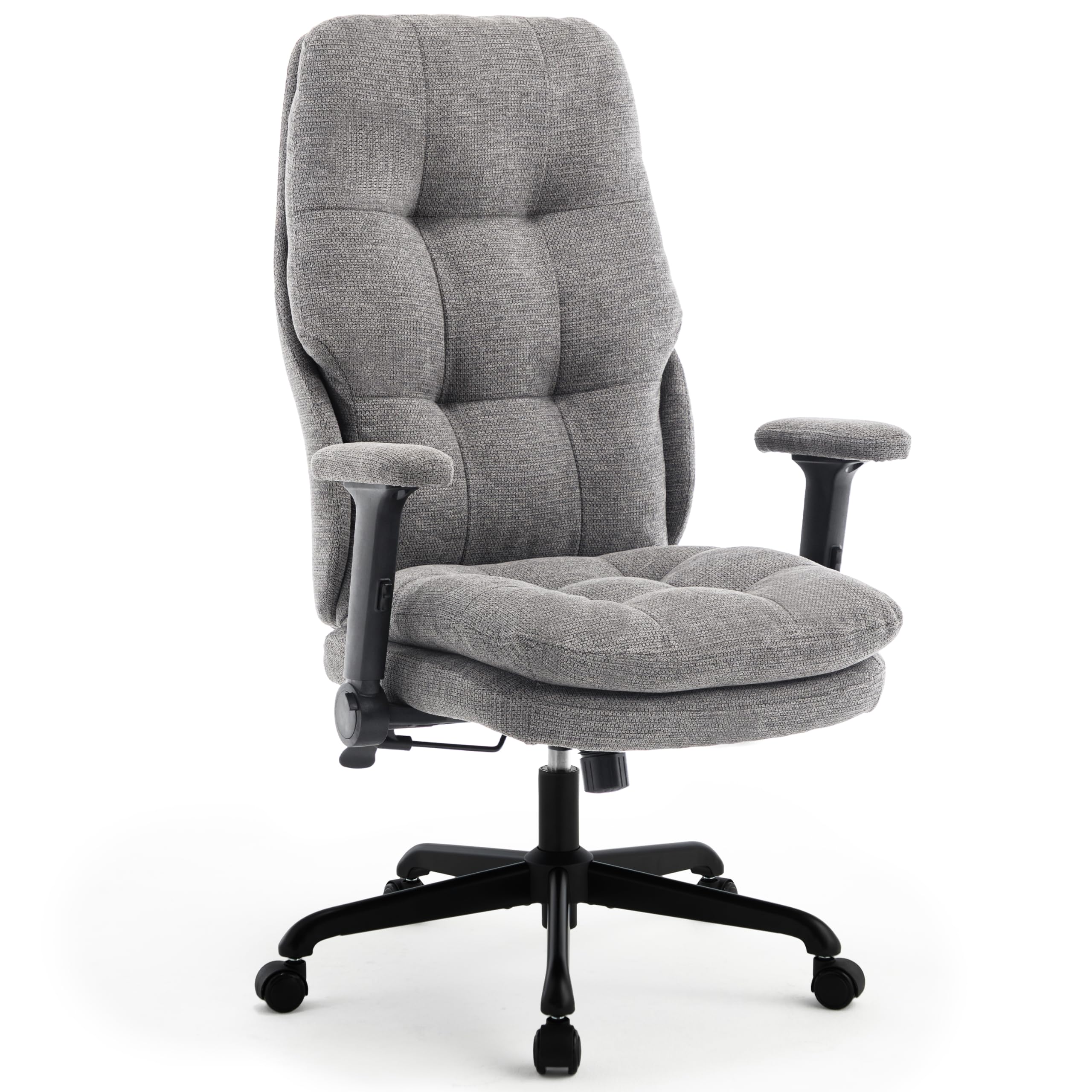 Fizzin Grau Ergonomischer Bürostuhl Chefsessel | Hohe Rückenlehne, Doppelkissen-Armlehnen, umkehrbar & höhenverstellbar Computerstuhl für Büro und Homeoffice